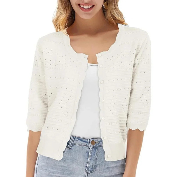 No Brand Sweaters - ❤️GRACE White KARIN Cardigan for Women Short Sleeve Cropped Knit Cardigan
